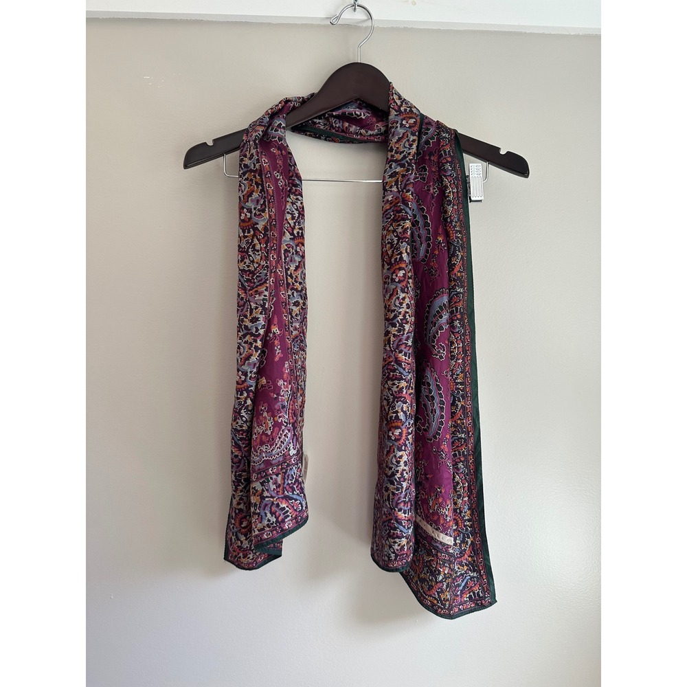 Perry Ellis Silk Scarf Womens OS Magenta Paisley Print EUC Vintage Boho Elegant